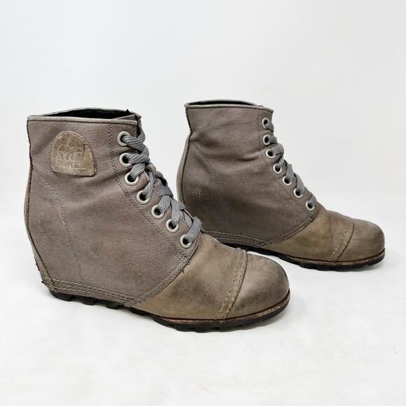 [Sorel] PDX Wedge Casual Ankle Boots Taupe Brown Lace Up Waterproof Winter 9.5 - Picture 1 of 12